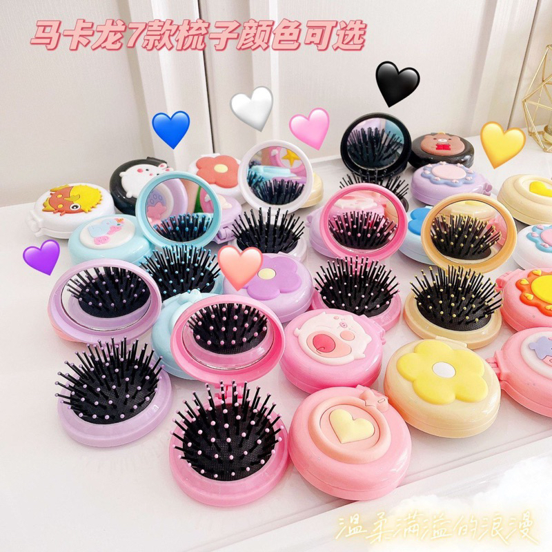 Cermin Sisir Bulat Lipat Motif