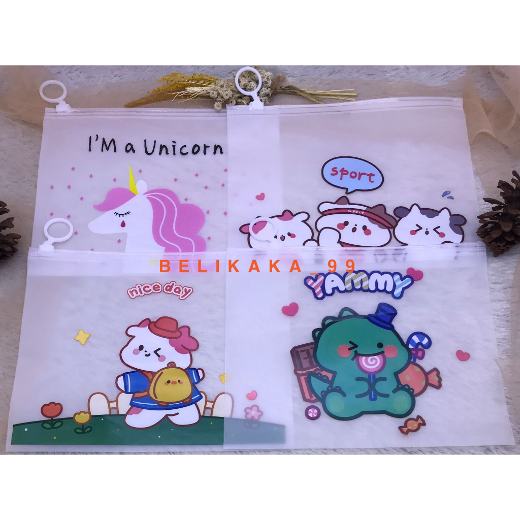 POUCH ZIP LOCK MULTIFUNGSI SERBAGUNA TRANSPARAN MOTIF / ZIPPER BAG ORGANIZER TRANSPARAN / TEMPAT IKAT RAMBUT / WADAH KOSMETIK / TEMPAT ALAT TULIS / TEMPAT MAKEUP / POUCH SERBAGUNA / POUCH TRANSPARAN