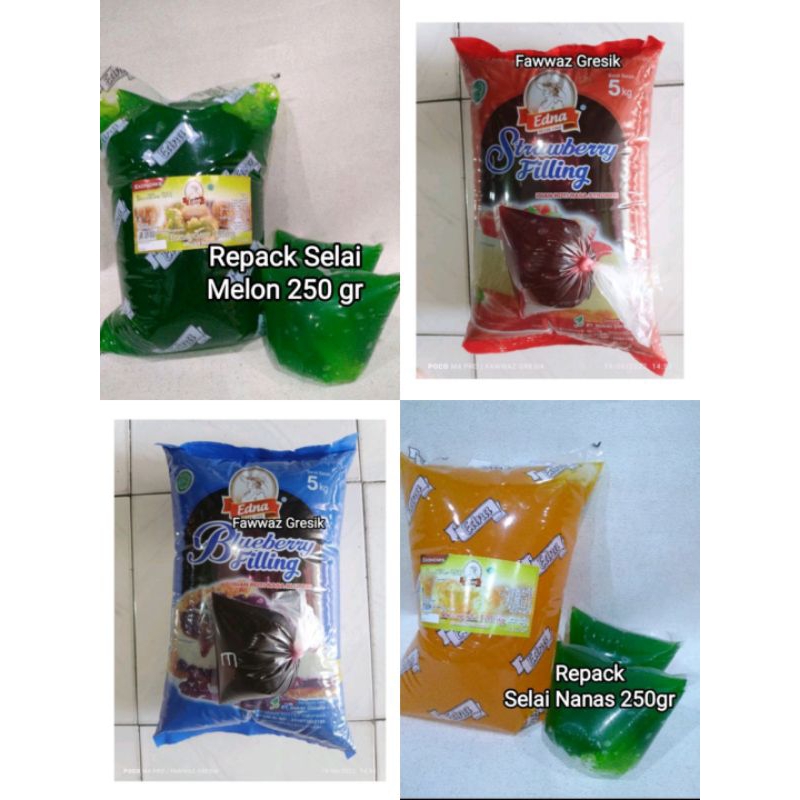 SELAI EDNA Premium ISIAN FILLING 250gr / TOPPING Olesan Halus Jelly Blueberry Strawberry Nanas Melon 250 gr