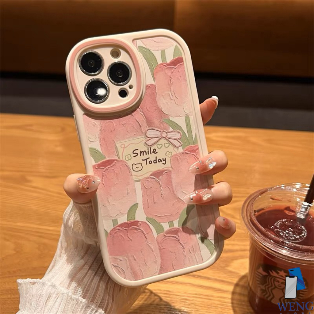 Case Tulip Pink For Oppo A16K A1K A95 A74 A76 A96 A9 2020 Realme C11 C31 C35