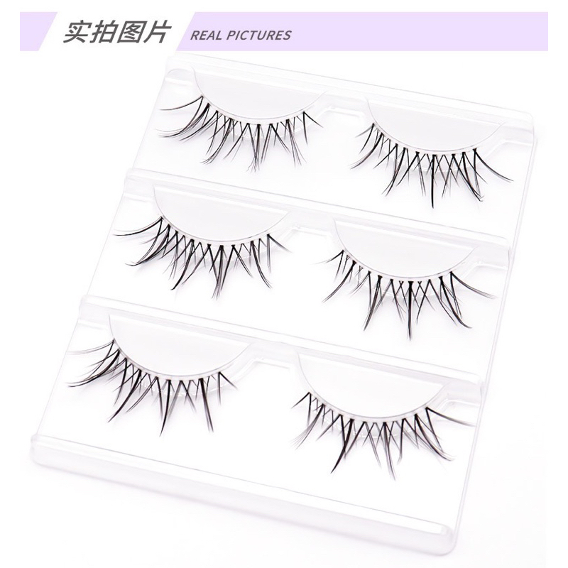 M55 - 3PASANG Air False Eyelashes Comic Eye Japanese Fake Eye Lashes Extension Clear Band Natural Nude Makeup Little Devil