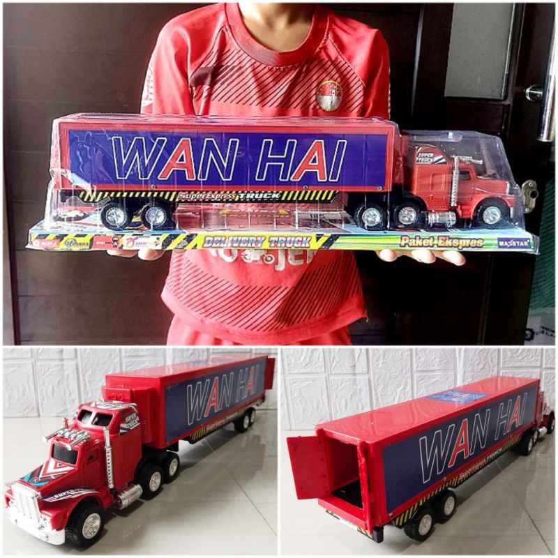 Jual Mainan Truk Kontainer Peti Kemas Merah Edukasi Jalan Tanpa Baterai ...