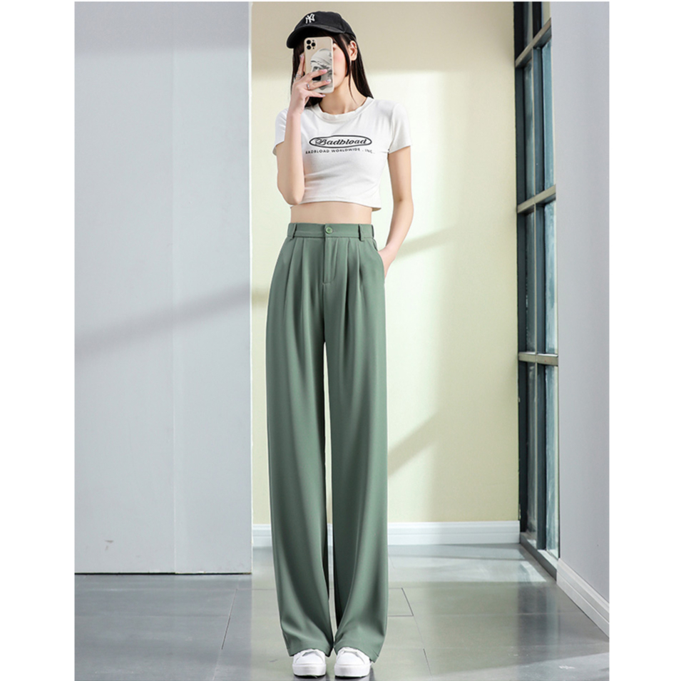 Korea Highwaist Straight Loose Kasual Celana Setelan Wanita Impor