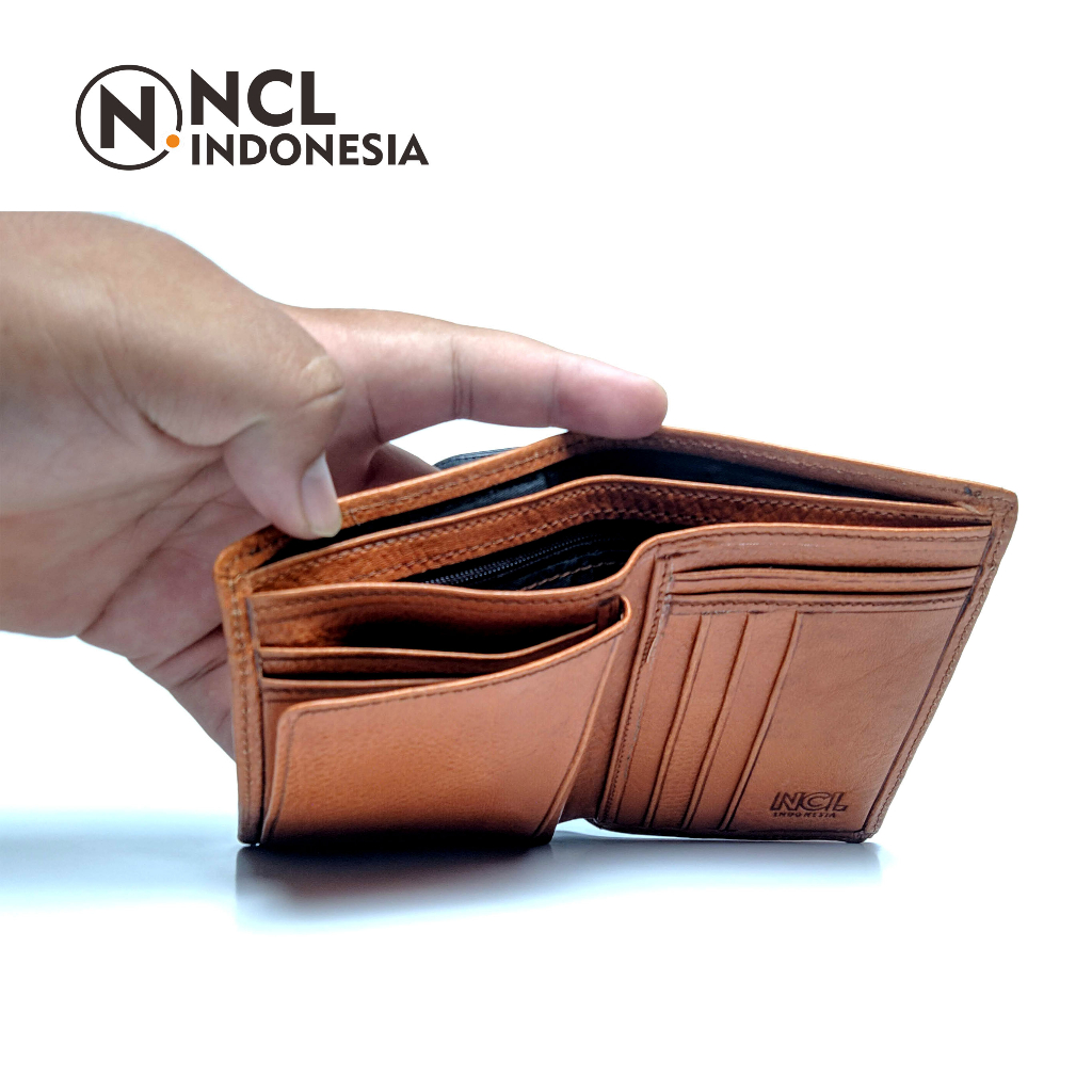 NCL Dompet Pria Bahan Kulit Sapi Asli 100% Original Model Lipat Polos