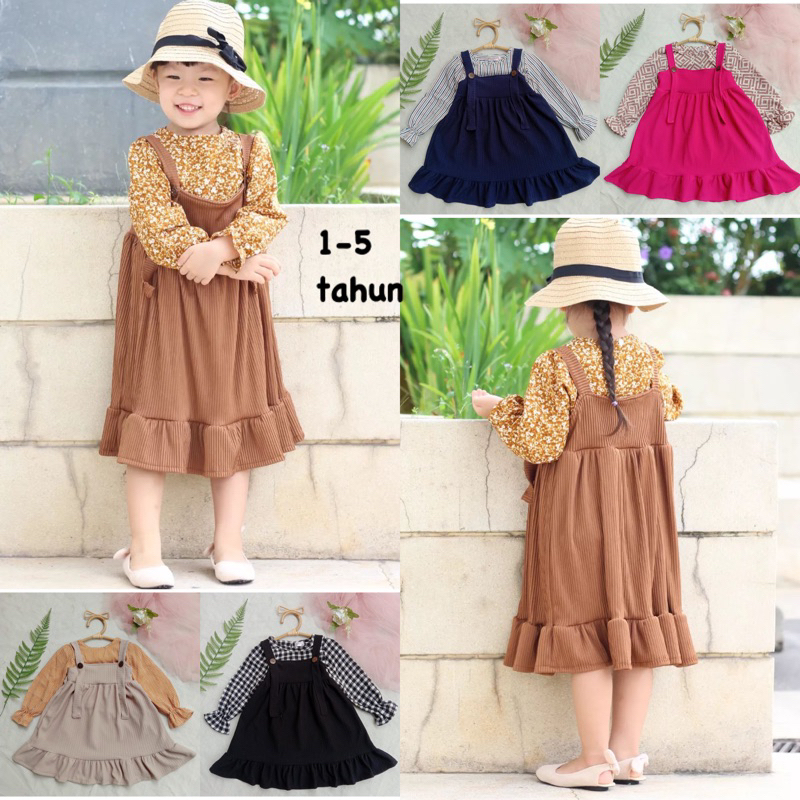 SET OVERALL LEONI BEUZEE SET OVERALL ANAK BAJU ANAK PEREMPUAN DRESS ANAK PEREMPUAN SETELAN OVERALL A