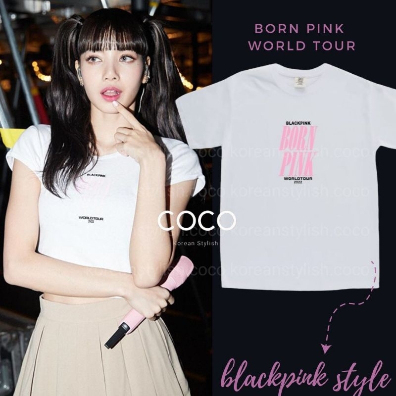 kaos lisa jisoo jennie jisoo blackpink bornpink world tour 2022 versi tulisan pink depan korean kpop