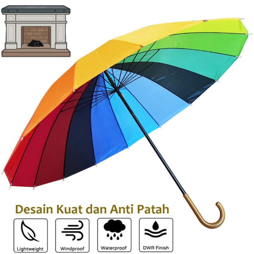 Payung Golf Pelangi Rangka Kuat Tahan Angin Gagang J | Payung Golf Rainbow