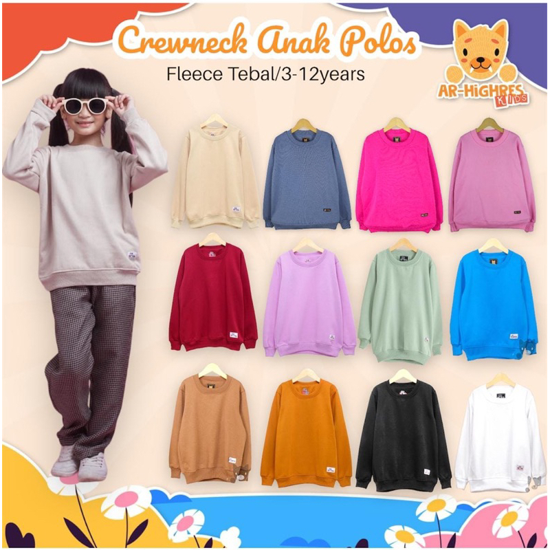 Crewneck Anak/crewneck anak polos/switer anak Polos|sweater oblong anak| Bahan Fleece Tebal (Laki-laki/Perempuan)