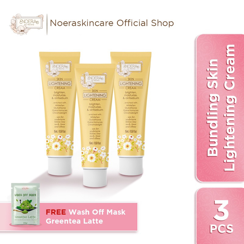 3 Pcs Noera Skin Lightening Cream 15ml Bundle Free Wash Off Mask Green Tea Latte