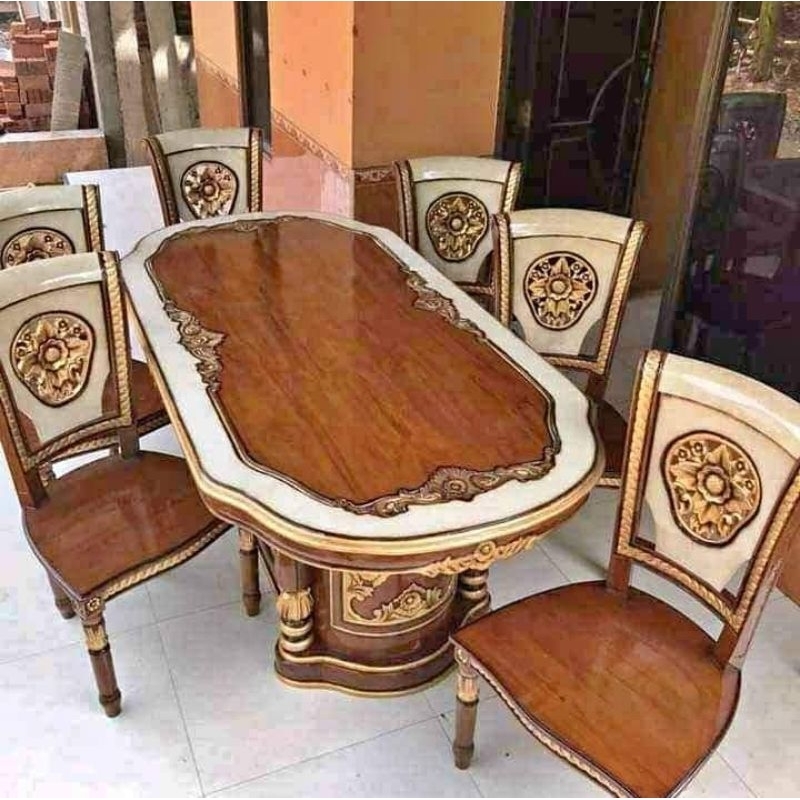 Meja makan salina kursi 6 marmer jati