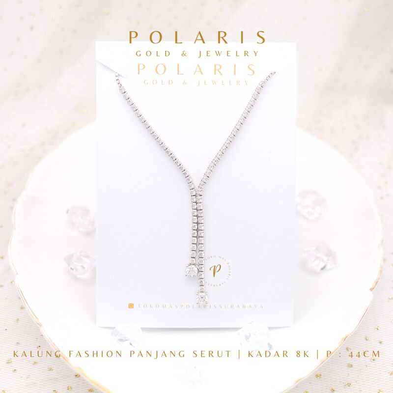 Kalung Fashion Italy Panjang Korea Look Model Serut Perhiasan Emas Putih Kadar Emas Muda 375/8K KL15B