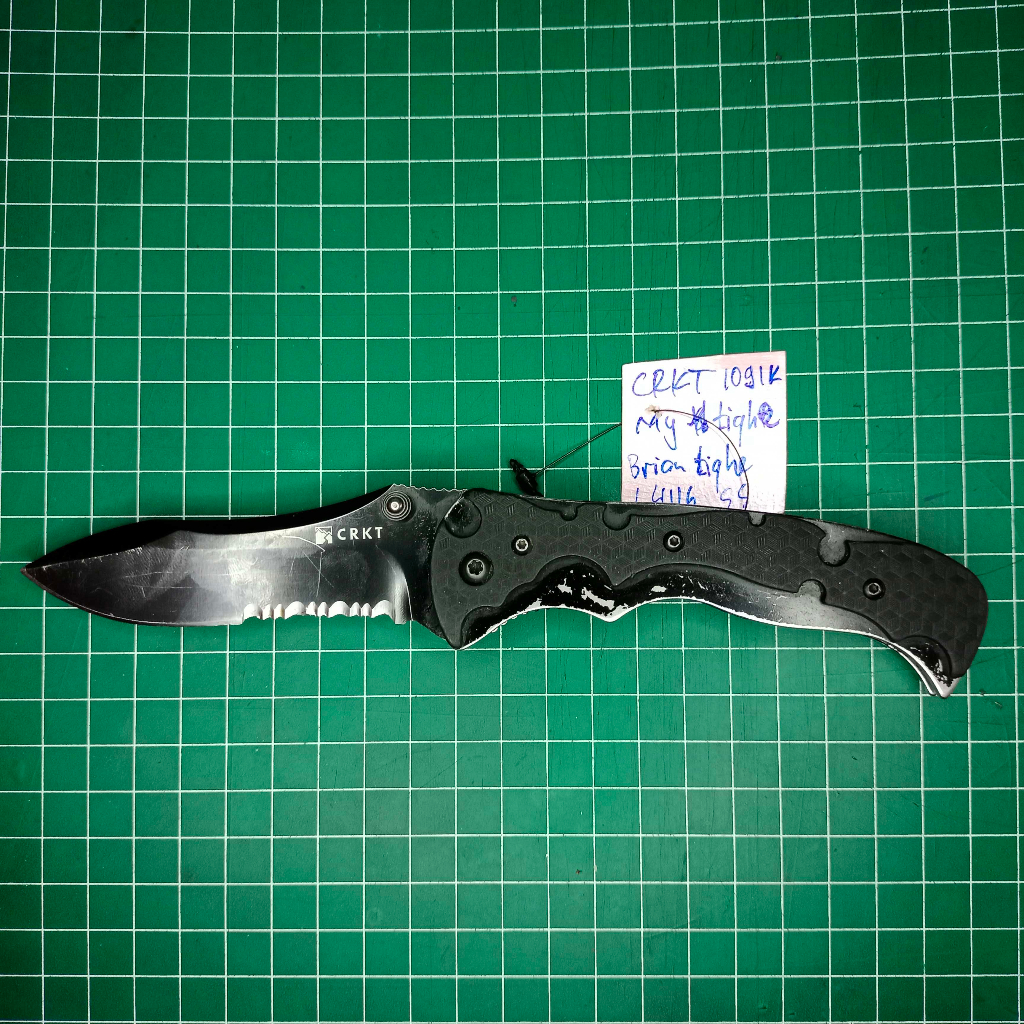 CRKT 1091K My tighe folding knife black combo blade Stainless steel with Black Zytel handle