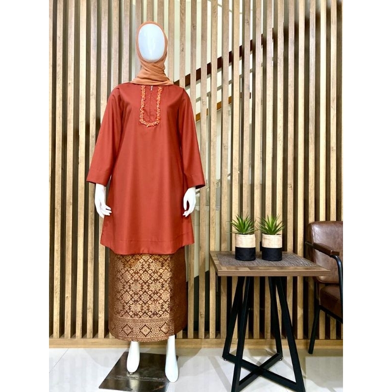 BISA COD // SETELAN TUNIK KATUN TOYOBO BATU PAYET ROK LILIT MOTIF SONGKET // ATASAN TUNIK KEBAYA // 