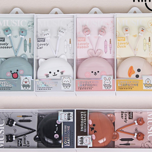 [KN-8207] / [KN-8261] Set Headset Earphone Motif WAJAH HEWAN Bulat / Wadah Earphone Bundar Kartun Animal Head Lucu