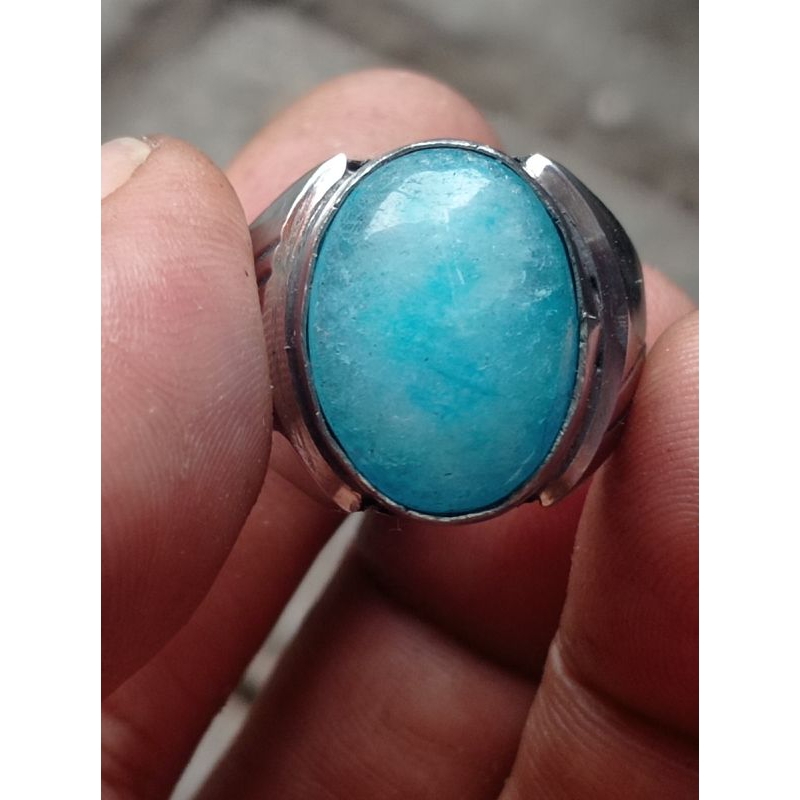 Jual Batu Cincin Batu Giok Biru Aquamarin Mban Monel Tanam Shopee 