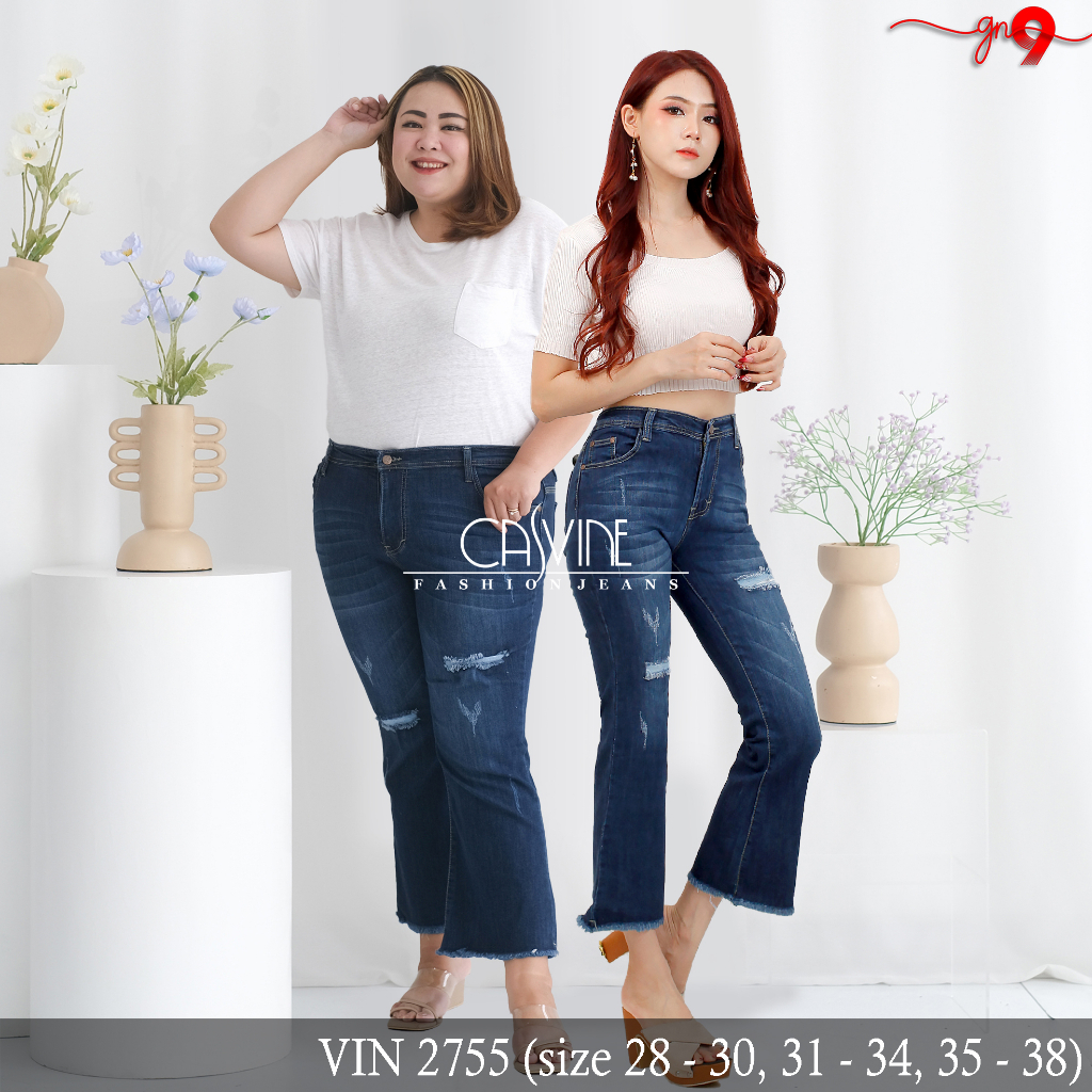 CASVINEJEANS || Celana Jeans Wanita Cutbray VIN Bigsize Jumbo Sobek Ripped Stretch Mom Jeans