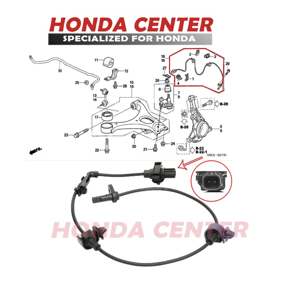 sensor kabel abs rem depan kanan honda civic fd fd1 fd2 2006 2007 2008 2009 2010 2011