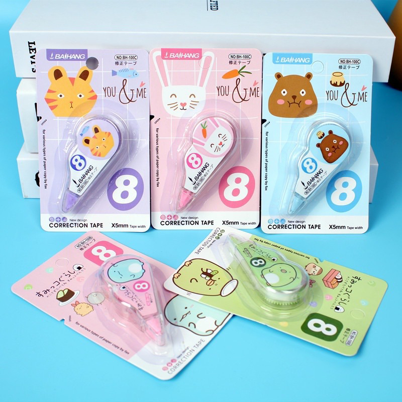 Correction Tape Students Stationary School Supplies 8M Multiple Color Tipe-x Karakter Lucu Penghapus PenaTip-ex Kertas Mini