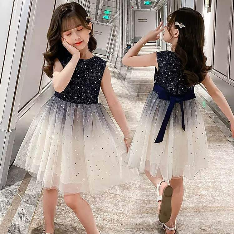Dress Anak PErempuan WArna Hitam Gradasi Putih Gaun PEsta Blink-blink