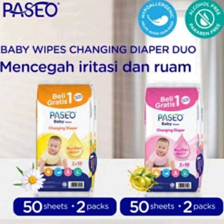 Tissu Tisu Basah Paseo Baby Wipes Changing Diaper 50 Sheets Buy 1 Get 1