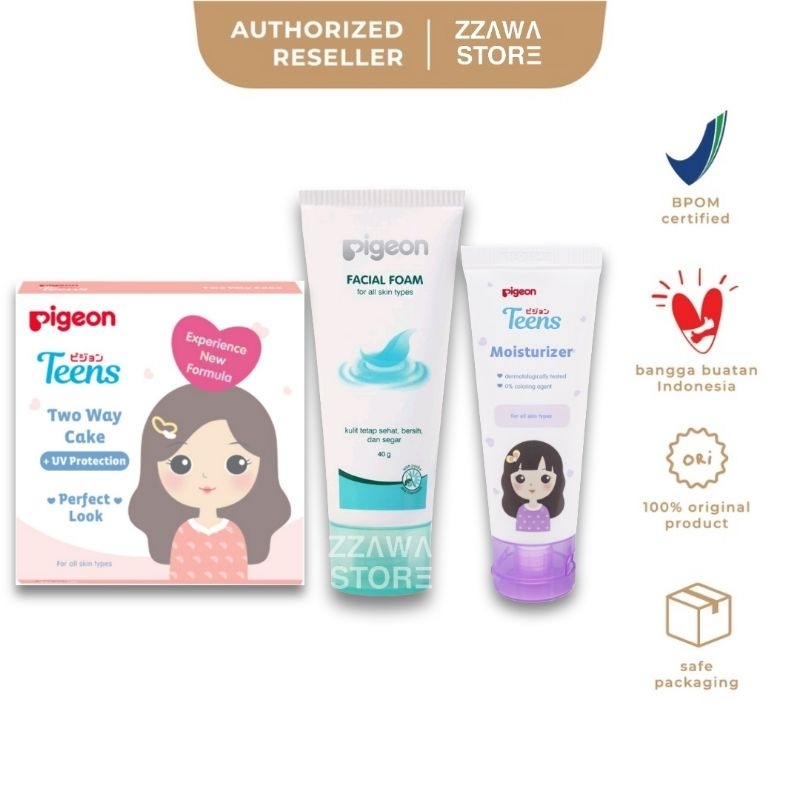 PIGEON TEENS REMAJA Paket Ekonomis - 3pcs (Bedak 14gr, Facial Foam 40gr, Moisturizer 20gr)