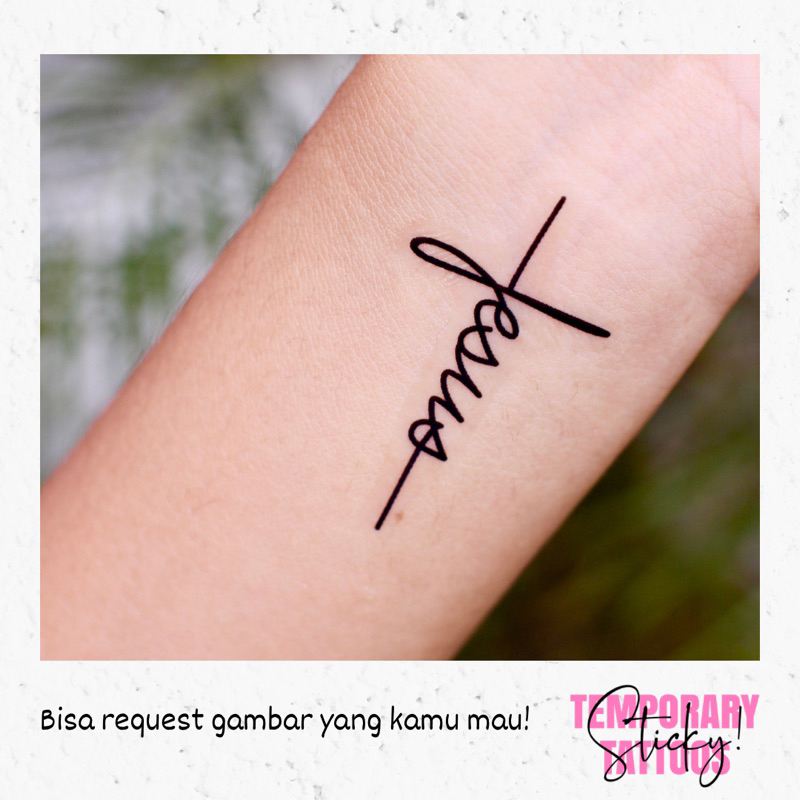 ST22 - STICKY TATTOO TEMPORARY TATO TEMPORER CUSTOM SIZE JESUS SALIB CROSS BULU FEATHER ROSE MAWAR S