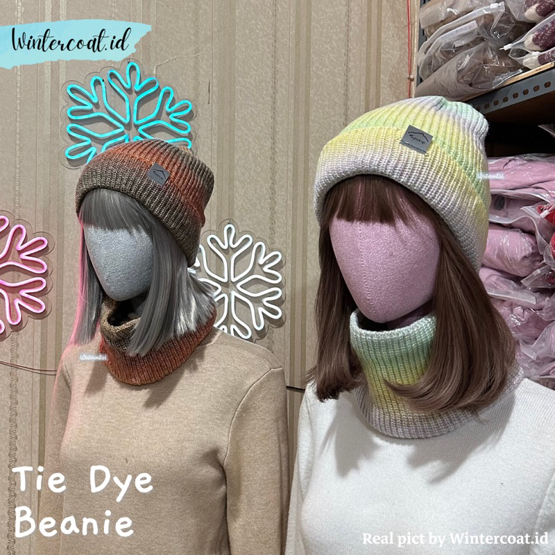 Topi beanie hat winter musim dingin tie dye rajut hangat inner bulu thermal import kupluk wanita pria unisex