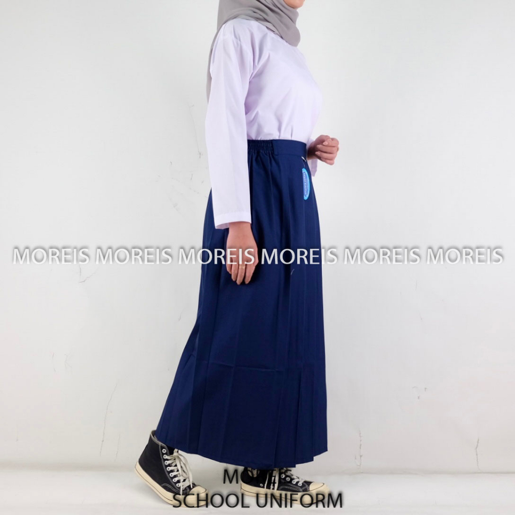 Seragam Rok Remple/Rempel Panjang Biru SMP Bahan Famatex