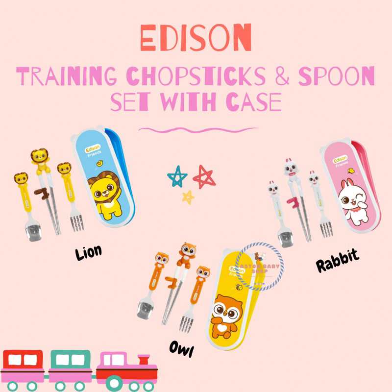 Edison Training Chopstick &amp; Spoon Set with Case Set Sendok Garpu Sumpit Anak Korea