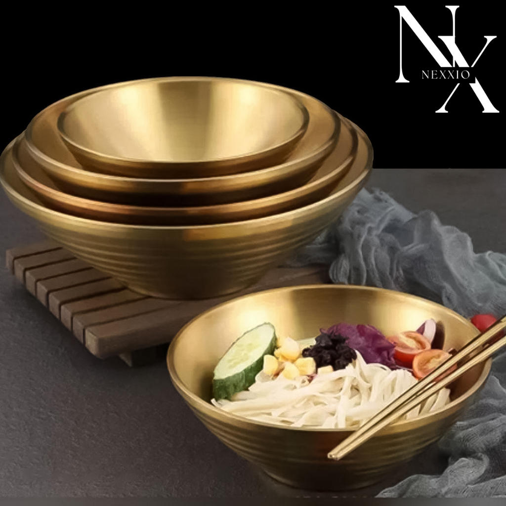 NEXXIO Mangkok Korea Gold SUS 304 / Mangkok Ramen Gold Stainless Steel Double Wall Anti Karat / Mangkok Ramen Japan warna Emas / MANGKOK STAINLESS 304 EMAS DOUBLE WALL GOLD RAMEN BOWL.