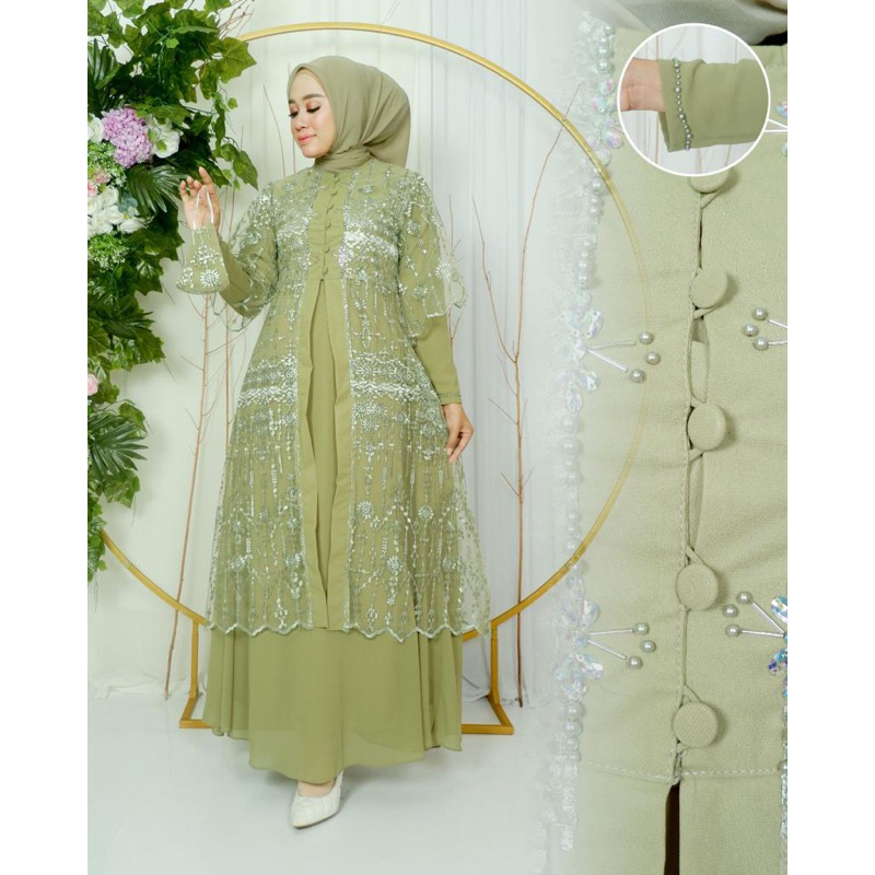 ADEENA DRESS - Dress Cardigan Lepas Pasang - Gamis Outher 2in1 - Gamis Pesta Mewah - Dress Kondangan - Dress wisuda - Baju Gamis Pesta Mewah