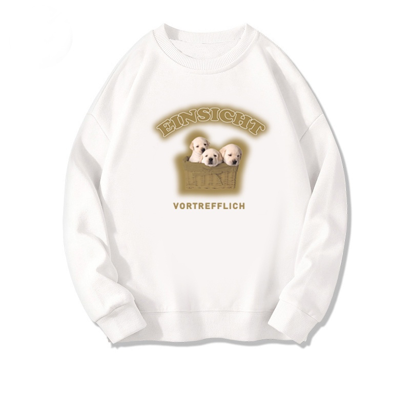 Kaos Stasan Wanita Oversize Couple Sweater American Vintage Cute Dog Cartoon Graphic Priting Top Kekinian Casual Sweater