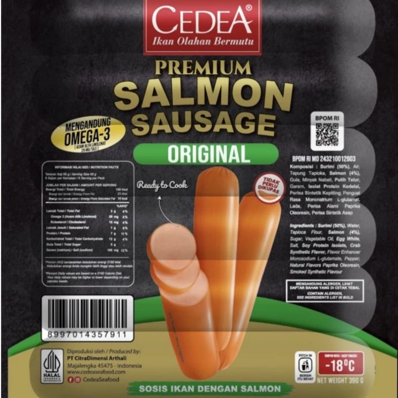 Sosis Salmon Premium Cedea / Fish Sausage Salmon 390gr