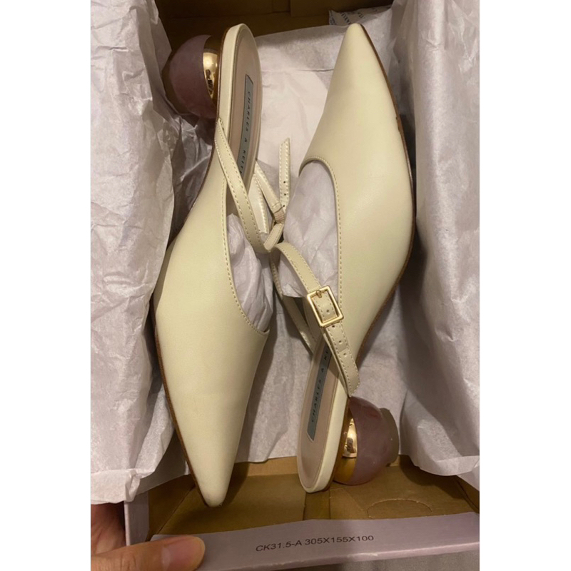 Sepatu Charles & Keith CnK heels pump shoes white mary jane