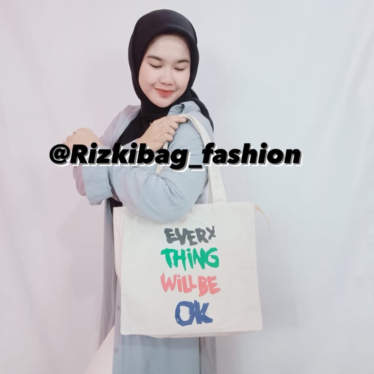 Totebag Wanita Everyting Will Be Ok Pakai Resleting