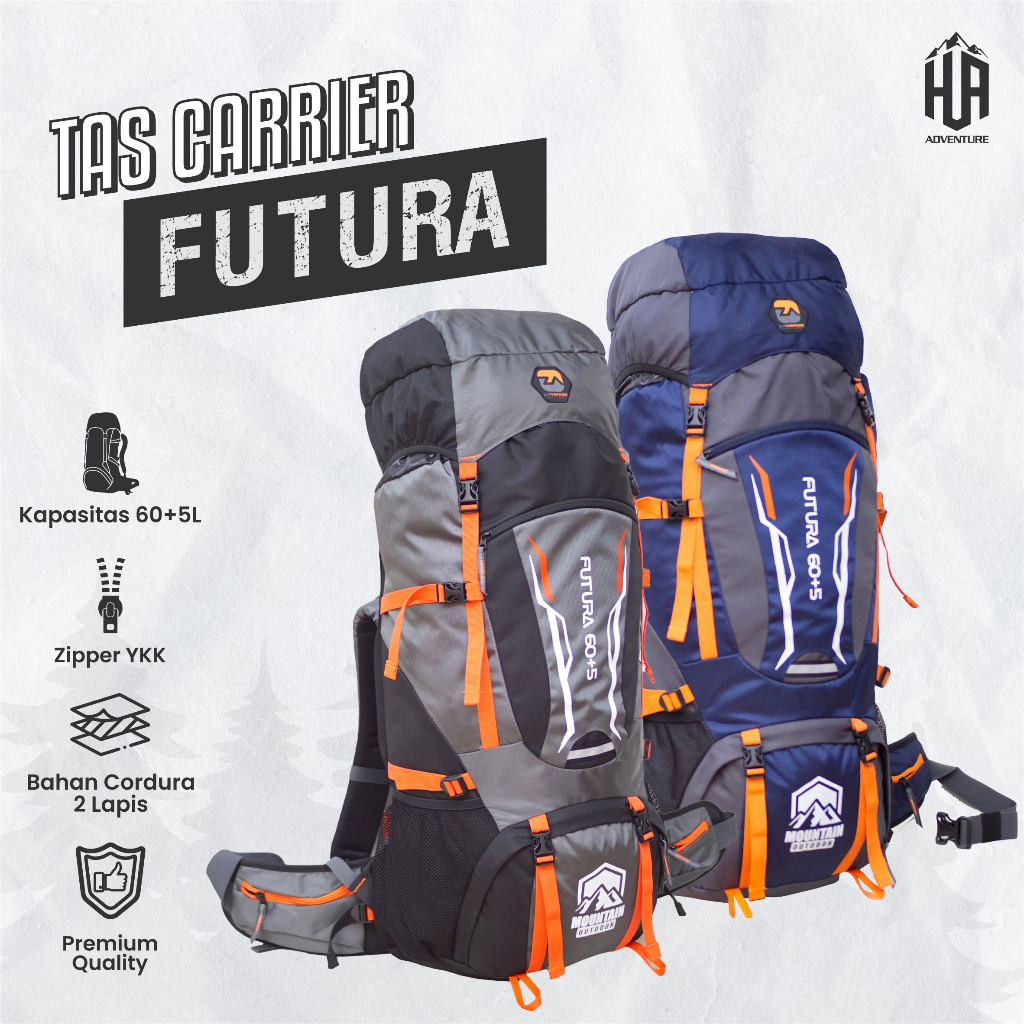 Tas Carrier Zarventure seri FUTURA 60+5 liter.