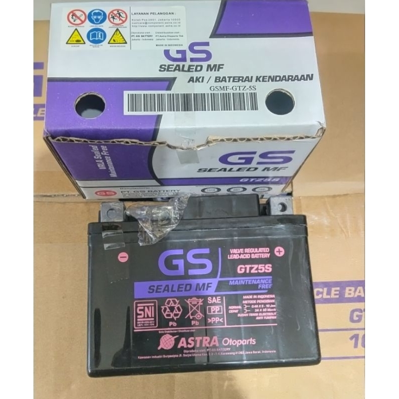 Jual Aki GS GTZ5S MF Motor Beat -Vario 110 -Revo- Fino Mio soul GT /Aki