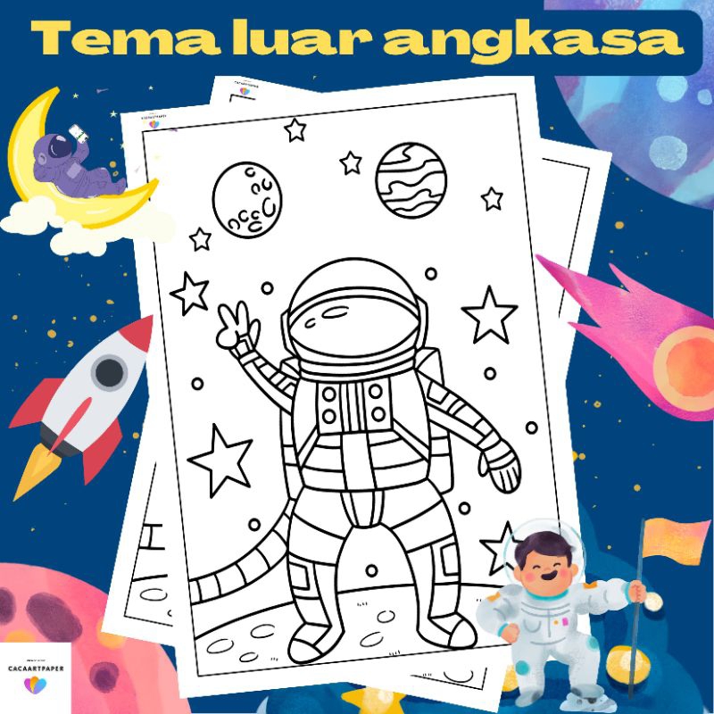 

KERTAS MEWARNAI / KERTAS GAMBAR / LUAR ANGKASA / KERTAS MEWARNAI ANAK paud tk sd / A4