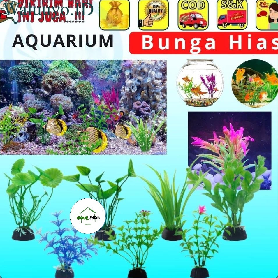 BUNGA PLASTIK HIAS AQUARIUM | Tanaman Aksesoris Akuarium | Pohon Daun Batu Tambahan Hiasan Ikan
