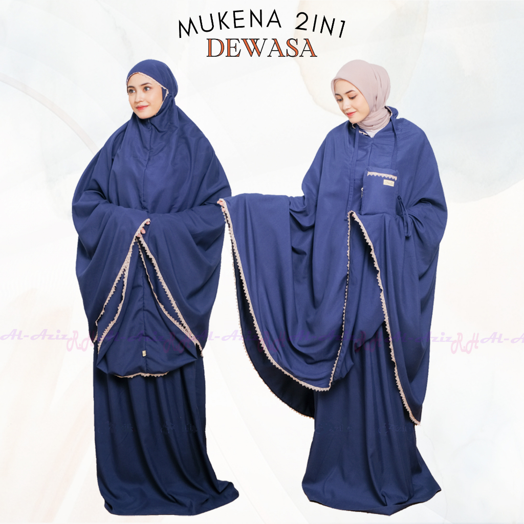 Mukena Dewasa Traveling AL-AZIZ R.H Mini Pouch 2 in 1 Katun Polos Jumbo Premium