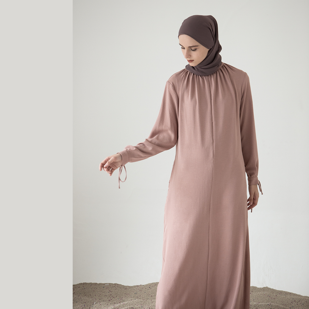 Khansa by Aska Label - Dress wanita polos gamis basic wanita bahan crinkle anti kusut busui friendly warna mocca dusty pink coklat