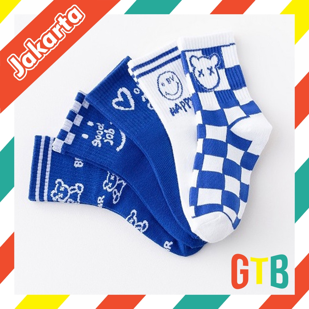 GTB Kaos Kaki Anak Motif Karakter Kaus Kaki Bayi Biru Putih Lucu KK051