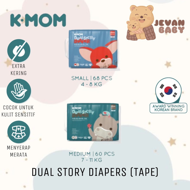 KMOM Dual Story Band Diapers Popok Bayi TAPE S M / Popok Bayi Perekat K-MOM