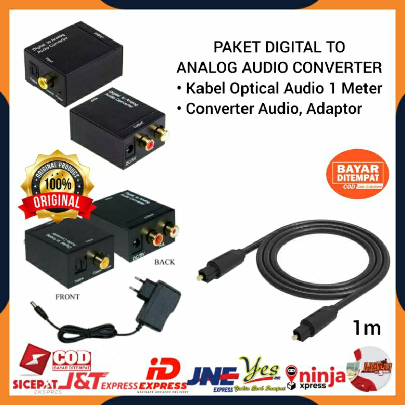 [COD] PAKET AUDIO CONVERTER DIGITAL TO ANALOG DARI TV KE SPEAKER AKTIF HOME THEATER / SPDIF OPTICAL COAXIAL TO ANALOG RCA + KABEL VENTION OPTICAL OPTIK AUDIO TV 1 METER