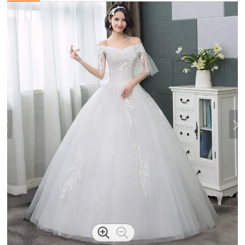 Moden Gaun Pengantin Gereja Cap Sleeve Puffy Skirt Long Women's Wedding Dress New