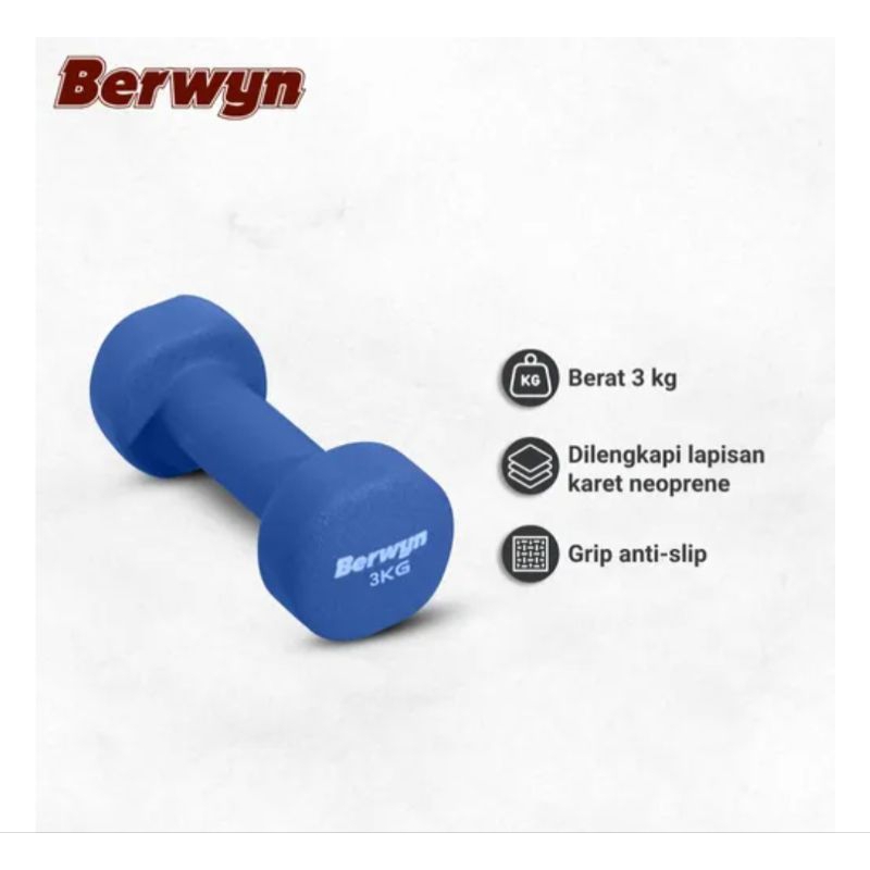 BERWYN Dumbble Neoprene 3kg/Alat Angkat Beban - Biru