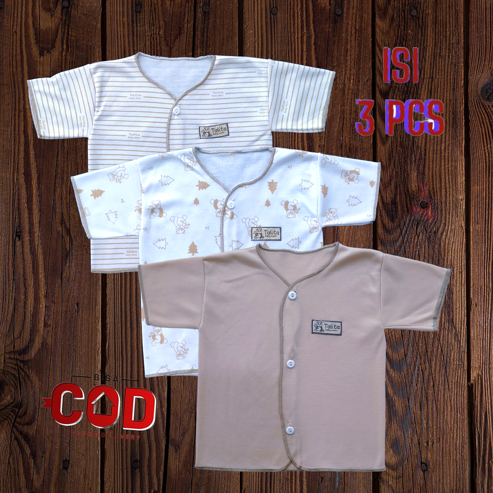 3 PCS Baju Bayi Baru Lahir Lengan Pendek Atasan Piama  Bayi Newborn Baju Tidur Bayi Seri Warna