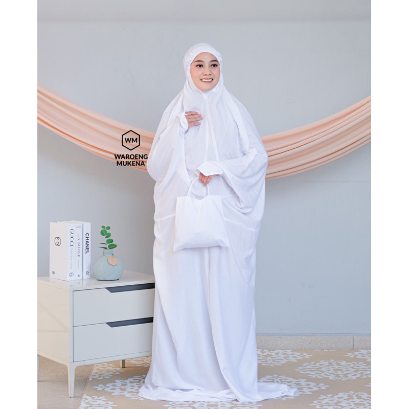 MUKENA TERUSAN PUTIH DEWASA BAHAN KATUN RAYON DINGIN//MUKENA LAJURAN