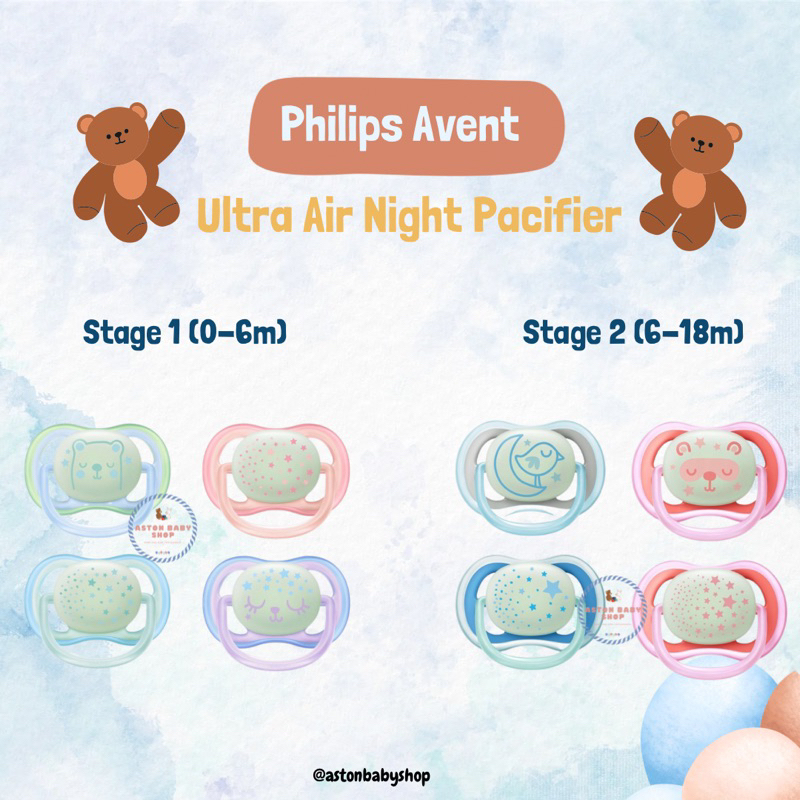 Philips Avent Ultra Air Night Pacifier Glow in the Dark 0-6m 6-18m Kompeng Bayi