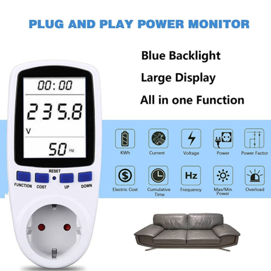 Watt Meter Stop Kontak Pengukur Daya Listrik Wattmeter KWH Volt Ampere Digital Power Meter AC Voltmeter Daya Energy Ukur Biaya PLN